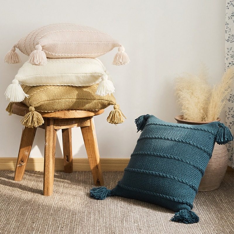 北欧纯色针织流苏抱枕套 民宿沙发靠枕靠背腰 卧室枕飘窗床上靠垫,居家布艺,靠垫/抱枕,淘宝优惠券,粉丝福利购,淘宝优惠卷