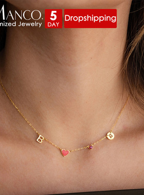 eManco欧美新品心形首字母项链多