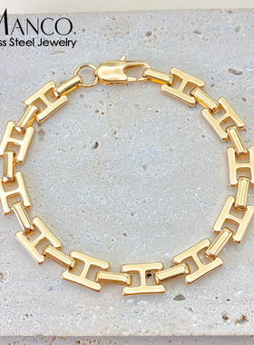 e-Manco新款热销钛钢工字链手链男饰品嘻哈小众情侣手环简约高级
