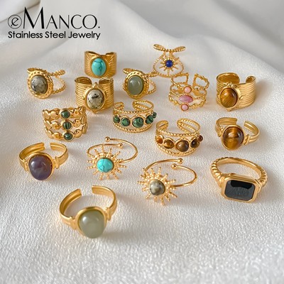 eManco爆款天然石不锈钢戒指电镀