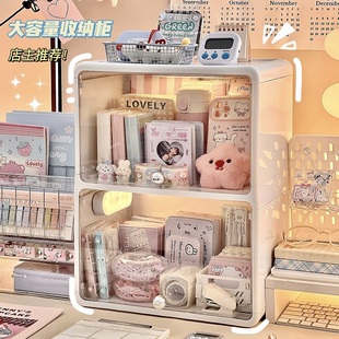 桌面透明收纳柜杯子茶杯玩具杂物整理置物架磁吸防尘收纳盒痛柜女