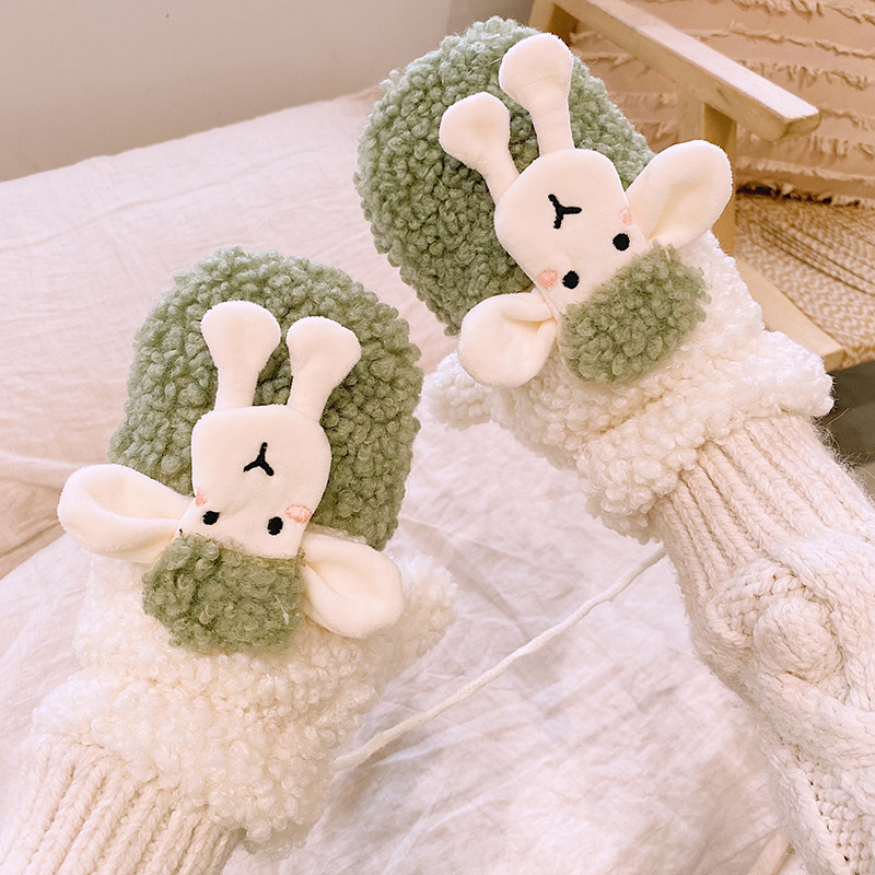 KOREAN VERSION OF INS GLOVES FEMALE WINTER CARTOON CUTE VELVET THICKENED STUDENT WINTER RIDING COLD AND WARM CAN BE HALTERED