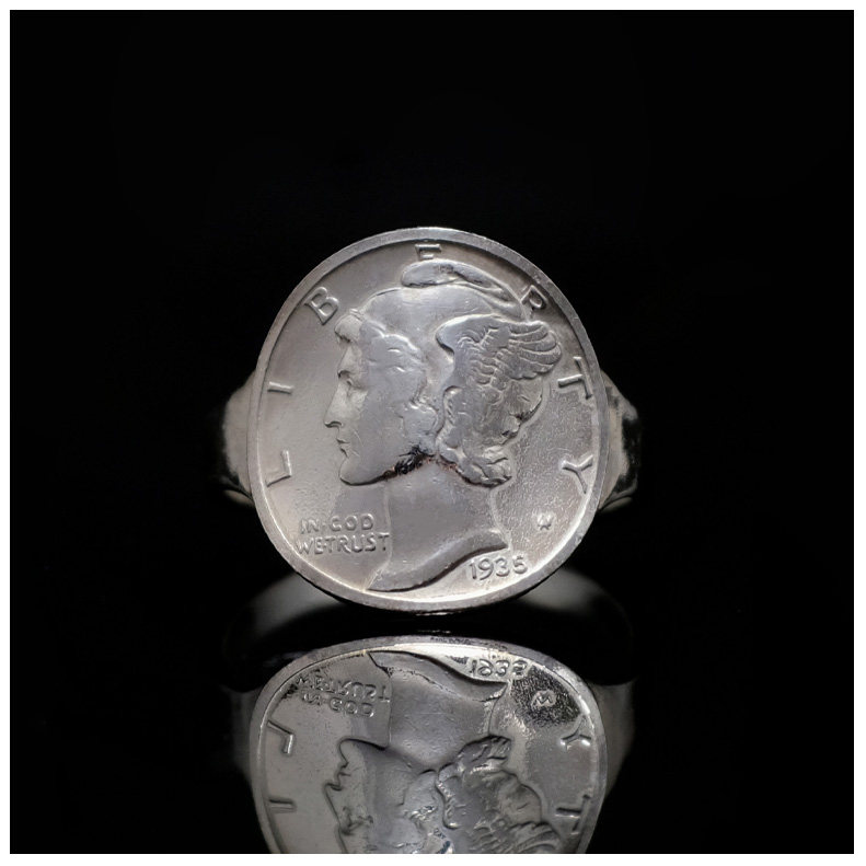 手工锻造   小飞侠戒指  戒面镶嵌小飞侠古董银币  S925纯银