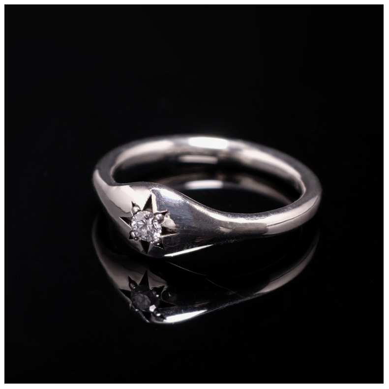 手工锻造  北极星戒指  镶嵌莫桑  S925纯银戒指