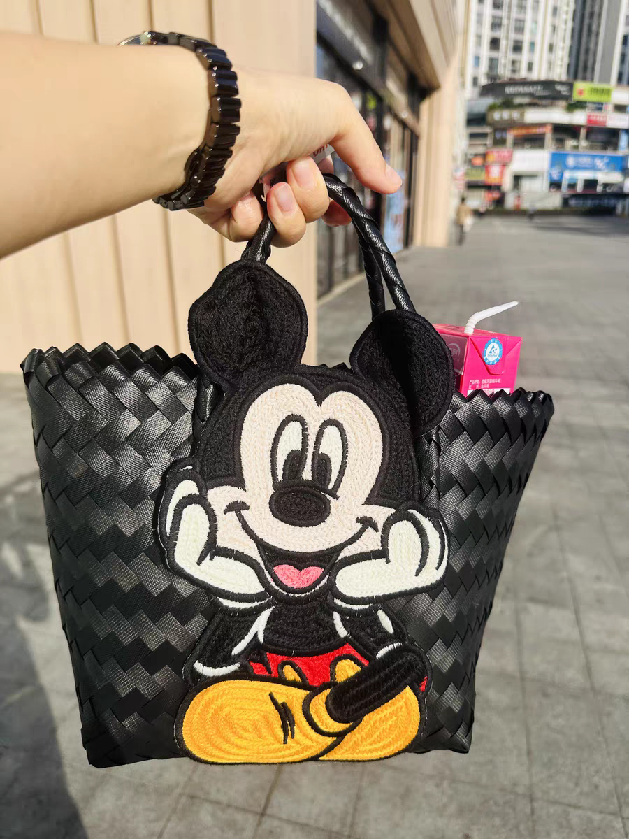 米奇编织包菜篮子卡通HelloKitty手拎手提托特郊游沙滩购物袋女