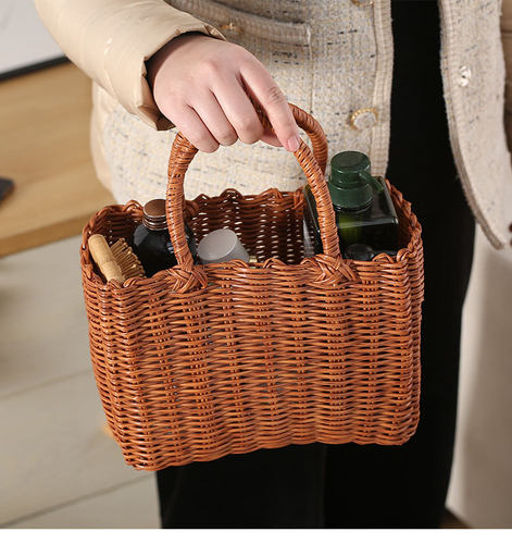 手提菜篮子包买菜篮仿藤编织购物篮网红野餐篮洗澡篮浴室零食收纳