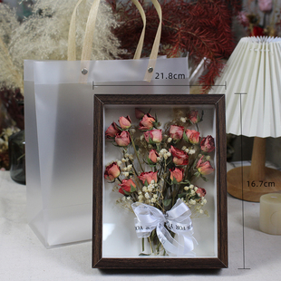 8寸相框干花成品装 饰画框家居装 饰摆件玫瑰真花节日礼物伴手礼