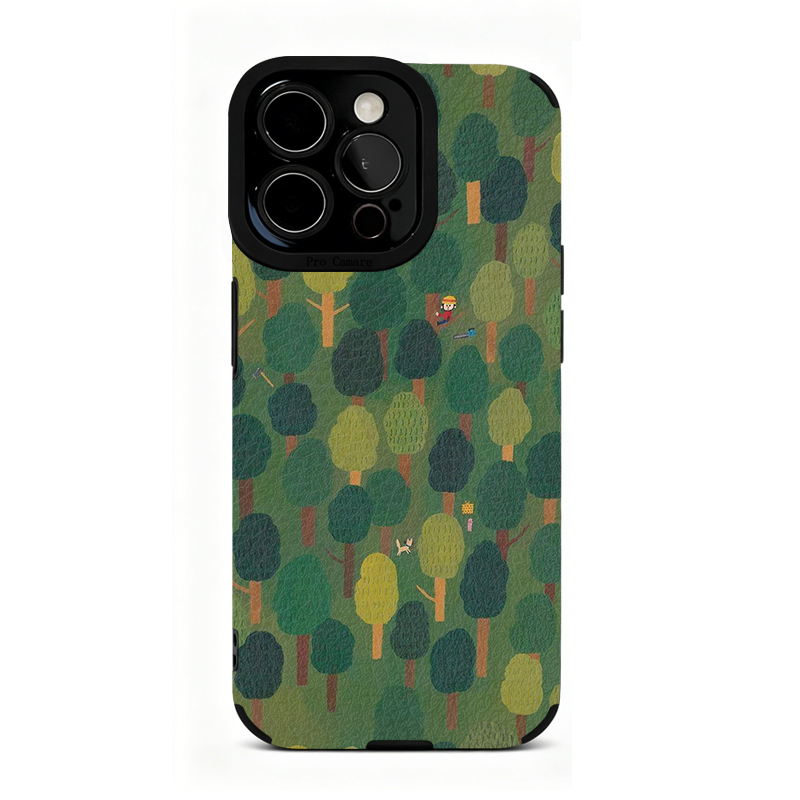 绿色森林伐木日常适用苹果17 16 15 14 13 12 11 x手机壳华为mate70 60 50 40 30创意pura80全包nova14荣耀90