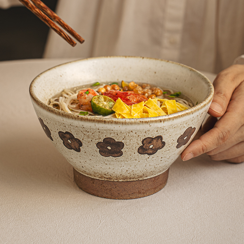 悠瓷日式复古粗陶斗笠碗面碗
