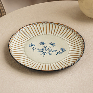 悠瓷 8.5英寸不规则平盘陶瓷盘子家用菜盘高级感沙拉盘复古风餐具