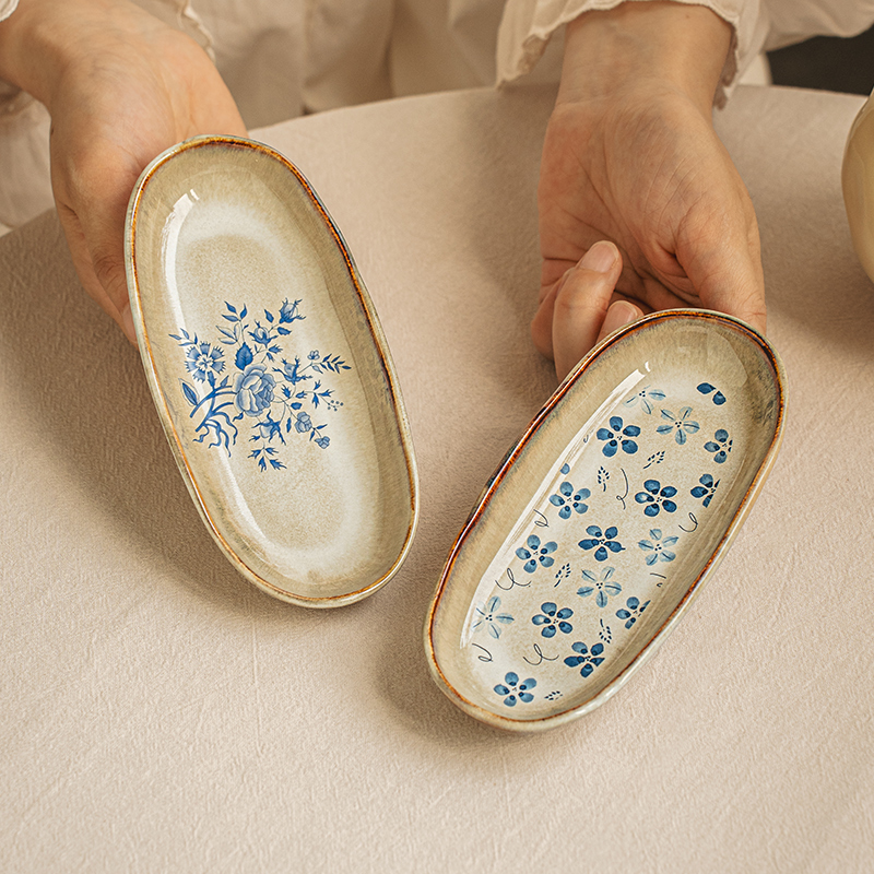 悠瓷 中古风个性小菜碟子6英寸陶瓷椭圆碟下午茶点心碟甜品小吃碟