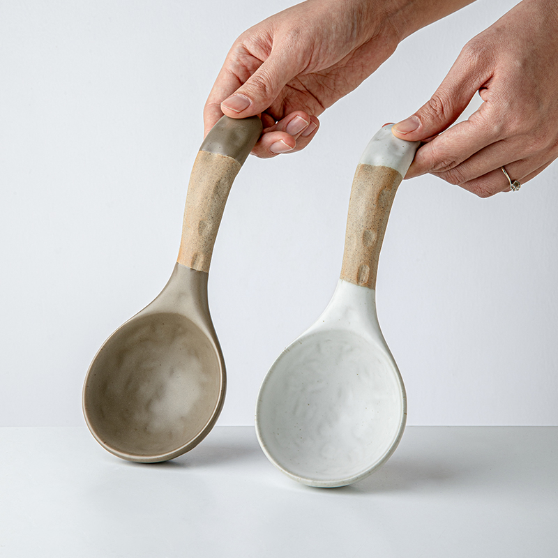 悠瓷复古粗陶长柄大勺子