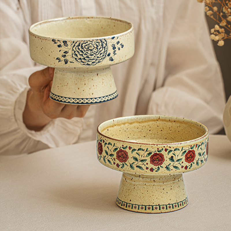 悠瓷中式复古高脚盘5英寸陶瓷