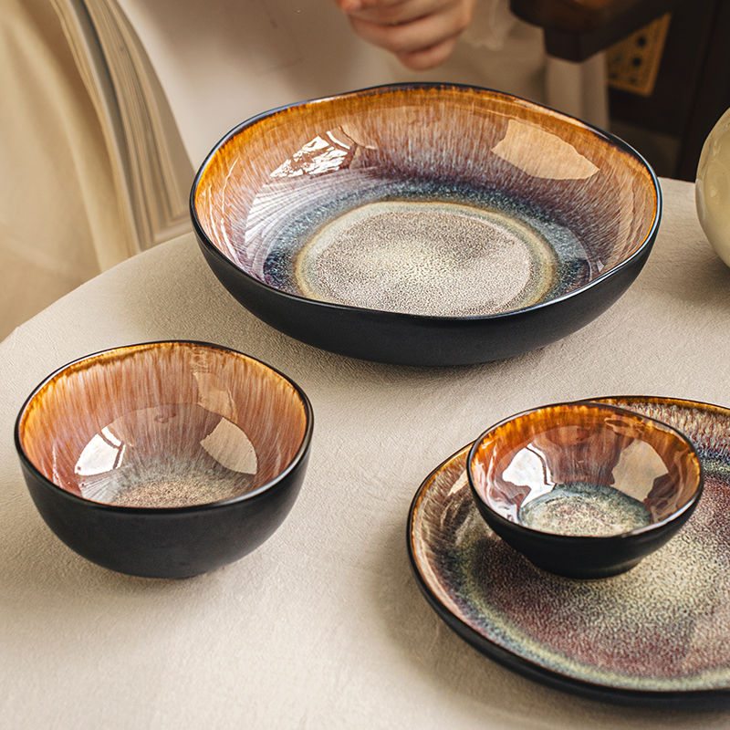 悠瓷轻奢复古窑变碗家用碗碟餐具