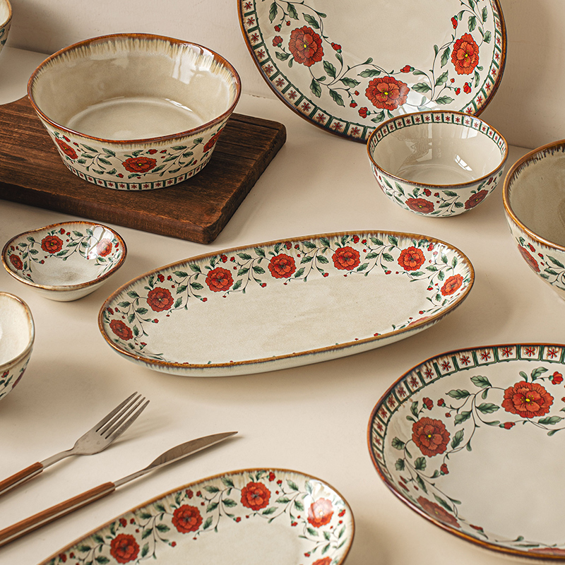 悠瓷红牡丹中国风陶瓷饭碗