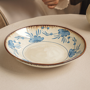 悠瓷 复古做旧9英寸深盘陶瓷菜盘家用装菜意面盘沙拉盘大号汤盘