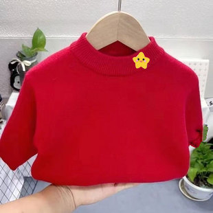 男女童2026春装薄款刺绣五角星毛衣中小童春秋季儿童半高领针织衫