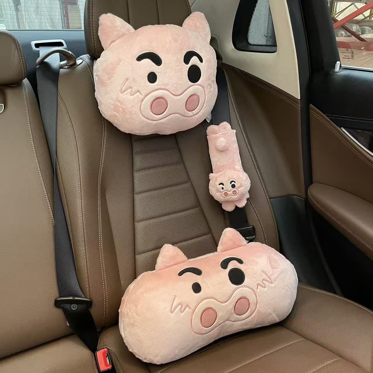 卡通猪猪车载头枕腰靠纸巾抽套