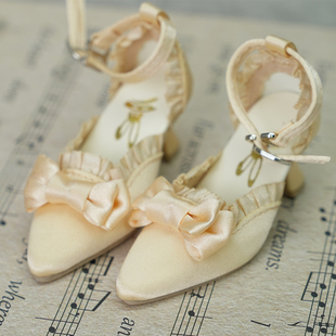 BJD娃鞋 普四胖四熊妹MDD SDM 鞋子真丝蝴蝶结拼接高跟鞋 现货