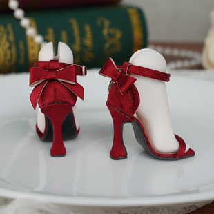 BJD嘀嗒家高跟脚四分三分蝴蝶结娃鞋高跟鞋缎面漆皮娃鞋 现货