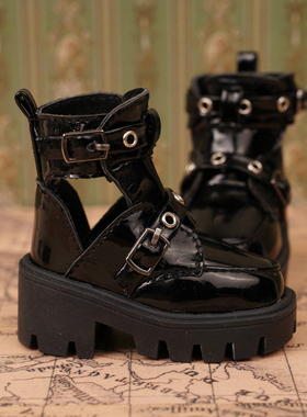 BJD四分娃鞋 熊妹MSD兔豆豆MDD黑色漆皮娃鞋厚底帅气短靴 现货