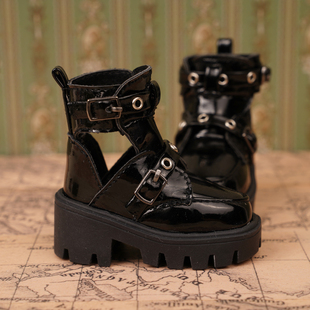 BJD四分娃鞋 熊妹MSD兔豆豆MDD黑色漆皮娃鞋厚底帅气短靴 现货