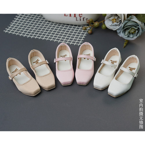 BJD 普四瘦四分娃鞋熊妹MSD兔豆豆MDD/魔岛学院 缎面低跟鞋 现货