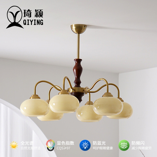 美式 实木客厅灯 复古风餐厅书房卧室柿子吊灯侘寂中古vintage意式