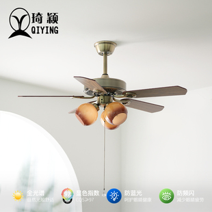 复古客厅餐厅柿子风扇吊灯中古vintage变频大风力家用风扇灯 美式