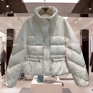 欧货羊毛拼接收腰羽绒服女2025冬季高端立领保暖90白鹅绒服外套潮