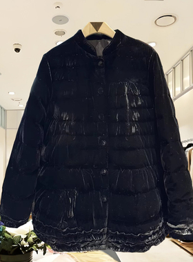 嗨摩拉8801 国风复古优雅轻奢立领木耳边丝绒加厚白鸭绒羽绒服冬