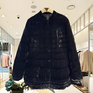 嗨摩拉8801 国风复古优雅轻奢立领木耳边丝绒加厚白鸭绒羽绒服冬