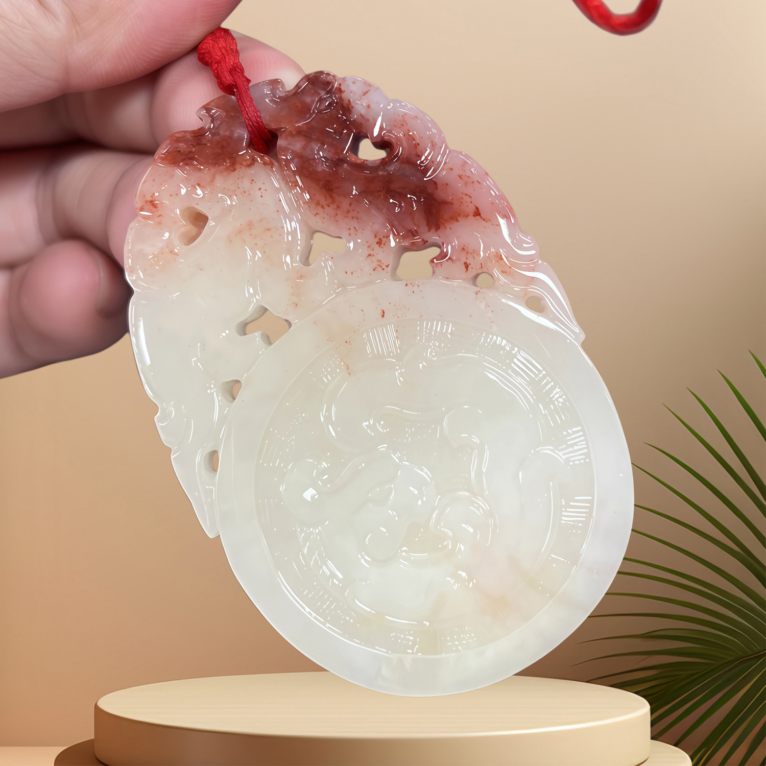 寿山石手把件 芙蓉桃花冻石龙牌 奔驰宝马车挂手牌高档礼品裕和轩