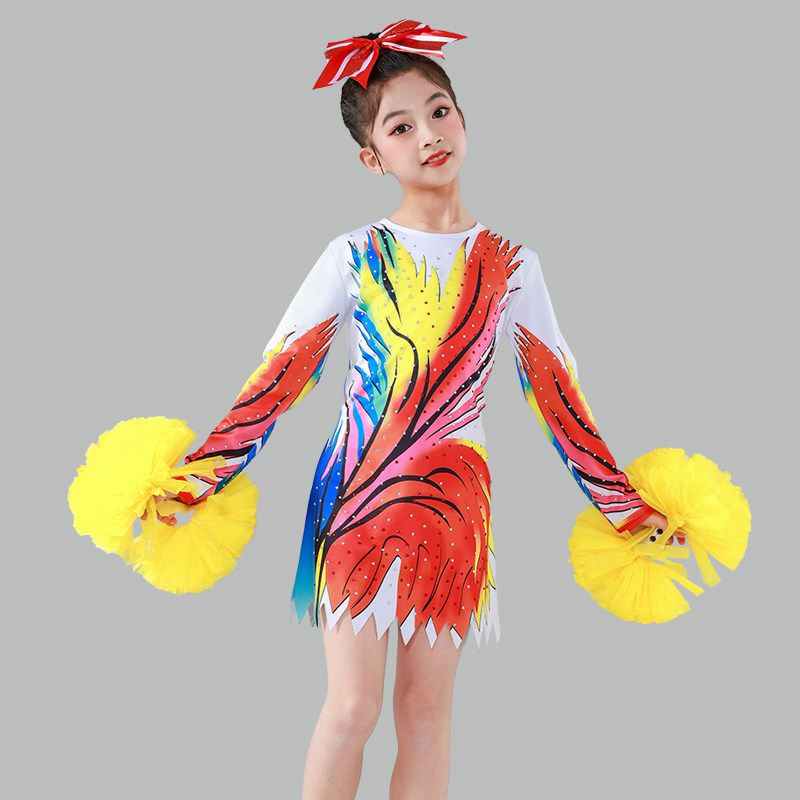 儿童六一花球健美操演出服啦啦操长袖新款连衣女童拉拉队团体比赛