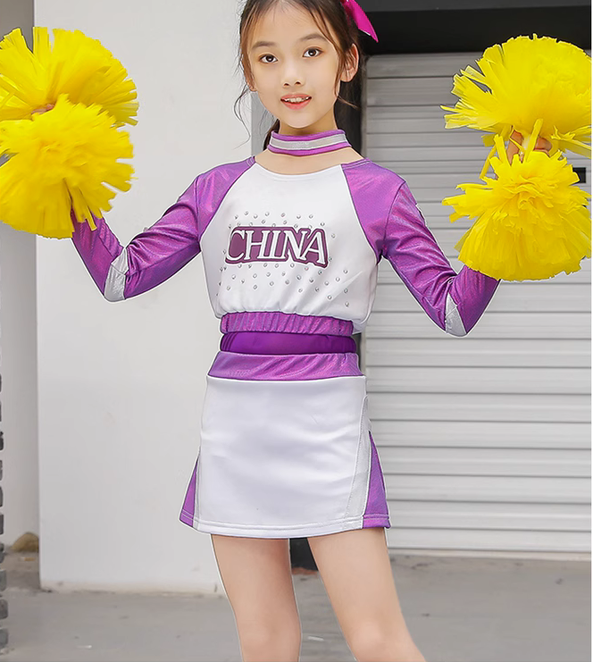 儿童啦啦操演出服长袖套装女童拉拉队表演服健美操竞技赛比赛服