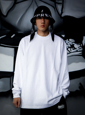 BBK 280g 宽松纯色 滑板 重磅小领口t恤 街舞 圆领打底净色长袖