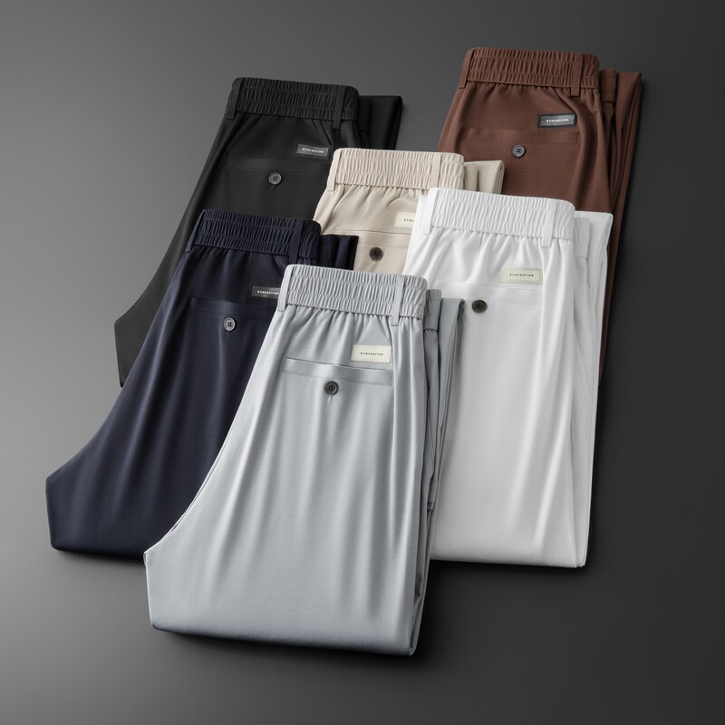 WOBUFAN 夏季桑蚕丝亚麻商务休闲西装裤男士薄款天丝直筒长裤子男