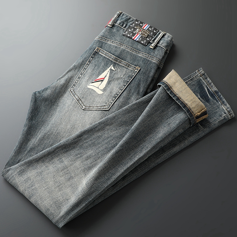 重磅牛仔裤男春夏季薄款美式复古水洗做旧宽松直筒弹力休闲长裤子