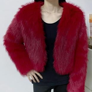 秋冬新款 毛绒绒上衣外搭独特外套超好看 仿皮草环保毛外套女短款