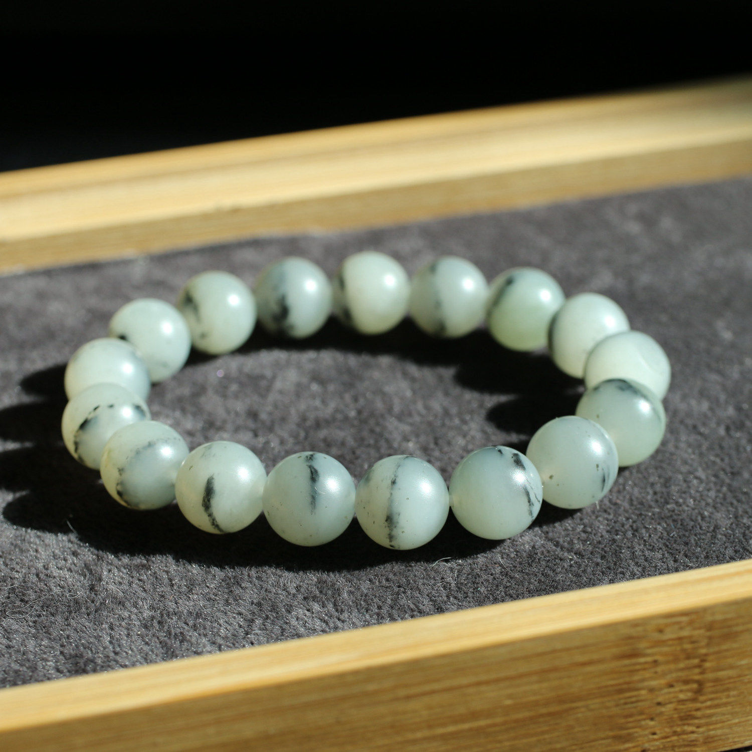 新疆和田玉墨玉青花籽料男士素珠手串手链黑白分明油润一线天