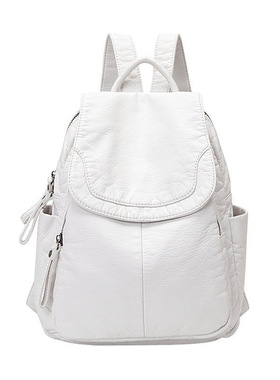 双肩包女2025年新款时尚百搭真皮旅行书包休闲软皮女士小背包白色