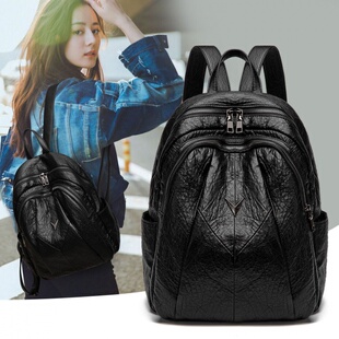 真皮大容量双肩包2025新款韩版简约百搭书包时尚女包旅行电脑背包