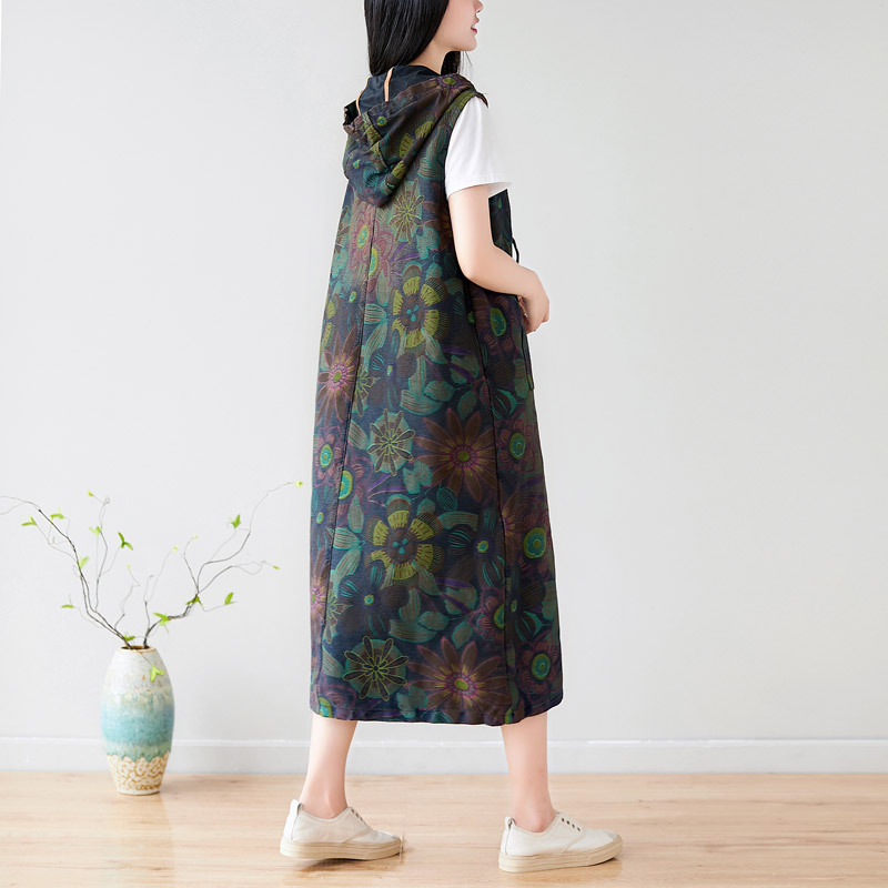 2020 spring and autumn Retro Do the old Hooded longuette Sleeveless Conjoined cowboy Dress Large Easy Vest skirtin the Women's clothing/Boutique , Large size women  category - from Buy2taobao.com to provide professional Taobao agent buy service