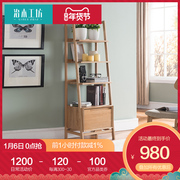 纯实木花架 多层隔板置物架橡木胡桃色美式乡村北欧日式斜书架