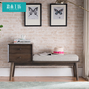 治木工坊纯实木鞋凳北欧简约胡桃色橡木换鞋凳进门凳矮凳小鞋柜q