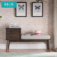 治木工坊纯实木鞋凳北欧简约胡桃色橡木换鞋凳进门凳矮凳小鞋柜q