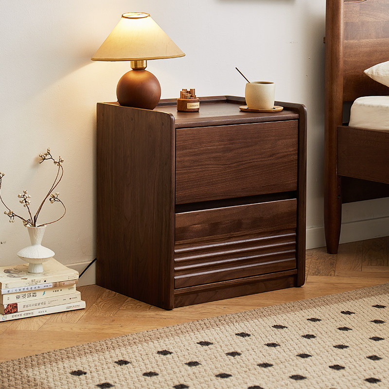 全实木床头柜家用简约现代北美黑胡桃木落地床边柜卧室收纳柜45cm
