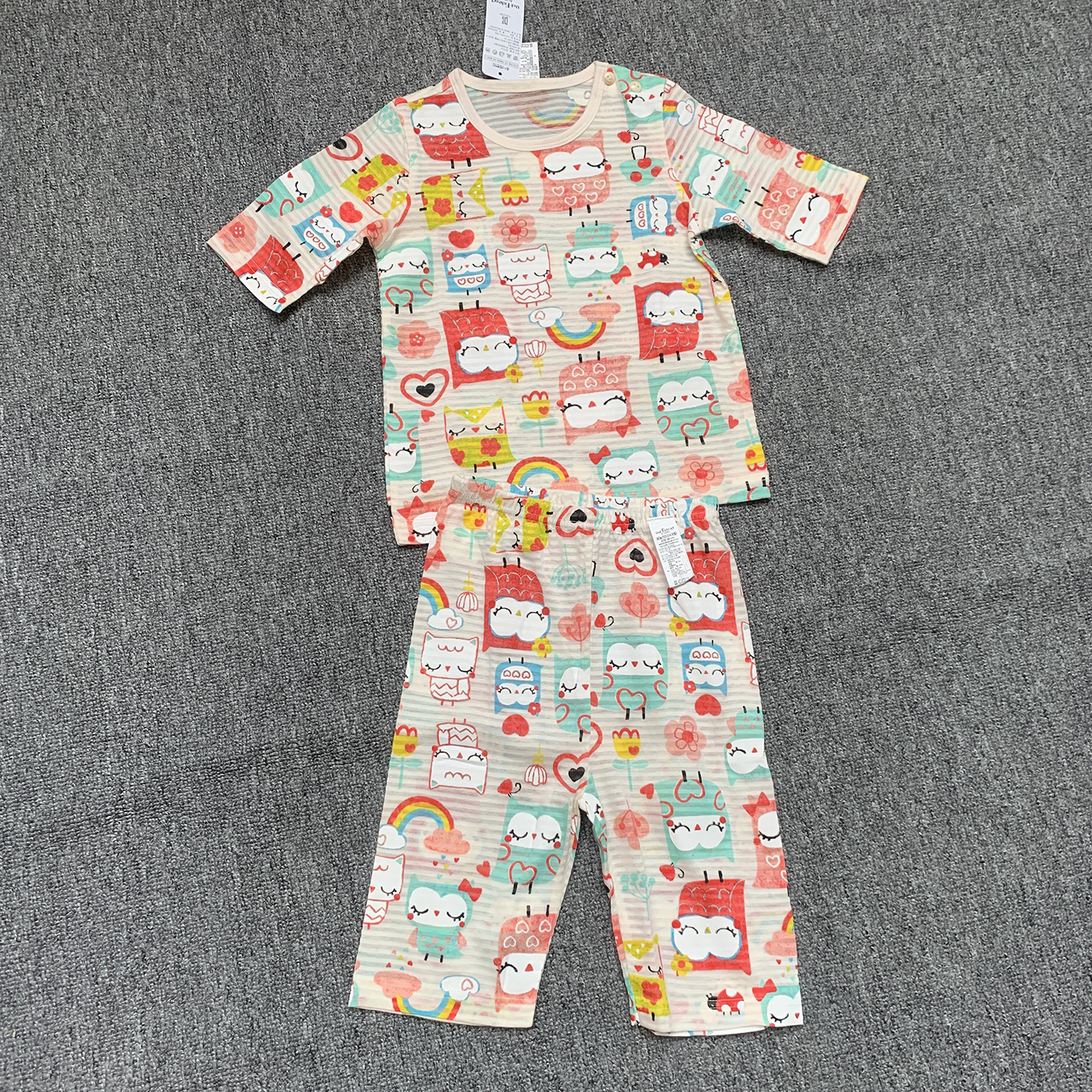 韩国单纯原夏季女童纯棉薄款七分袖家居服套装睡衣两件套 90码