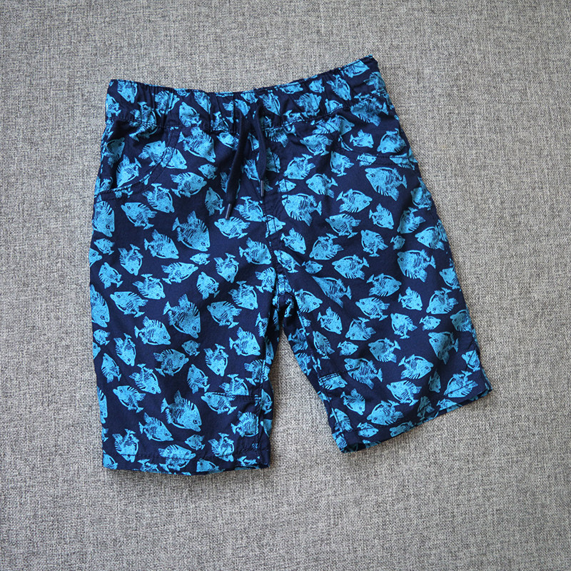 原单夏季款男孩裤子中小童3-8岁全棉帅气印花沙滩裤休闲运动短裤