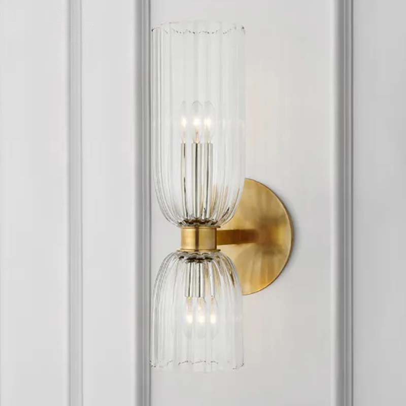 全铜美式简约玻璃壁灯客厅双头复古设计师款墙灯卧室书房走廊壁灯